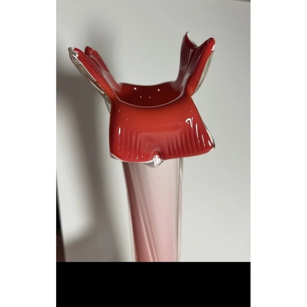 Vintage Jack in the Pulpit Red, Green Floral Hand Blown Bud Vase, Murano Style